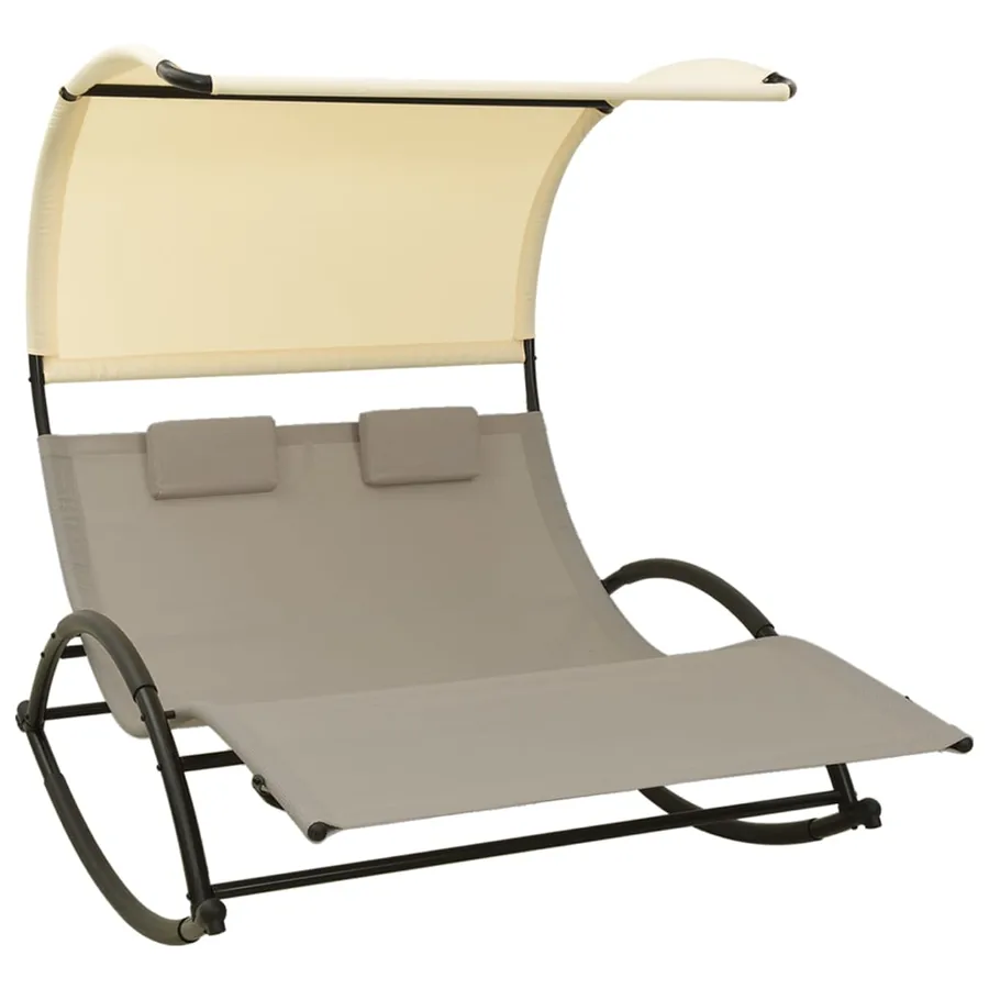 Chaise longue double avec auvent textilène noir - 50
