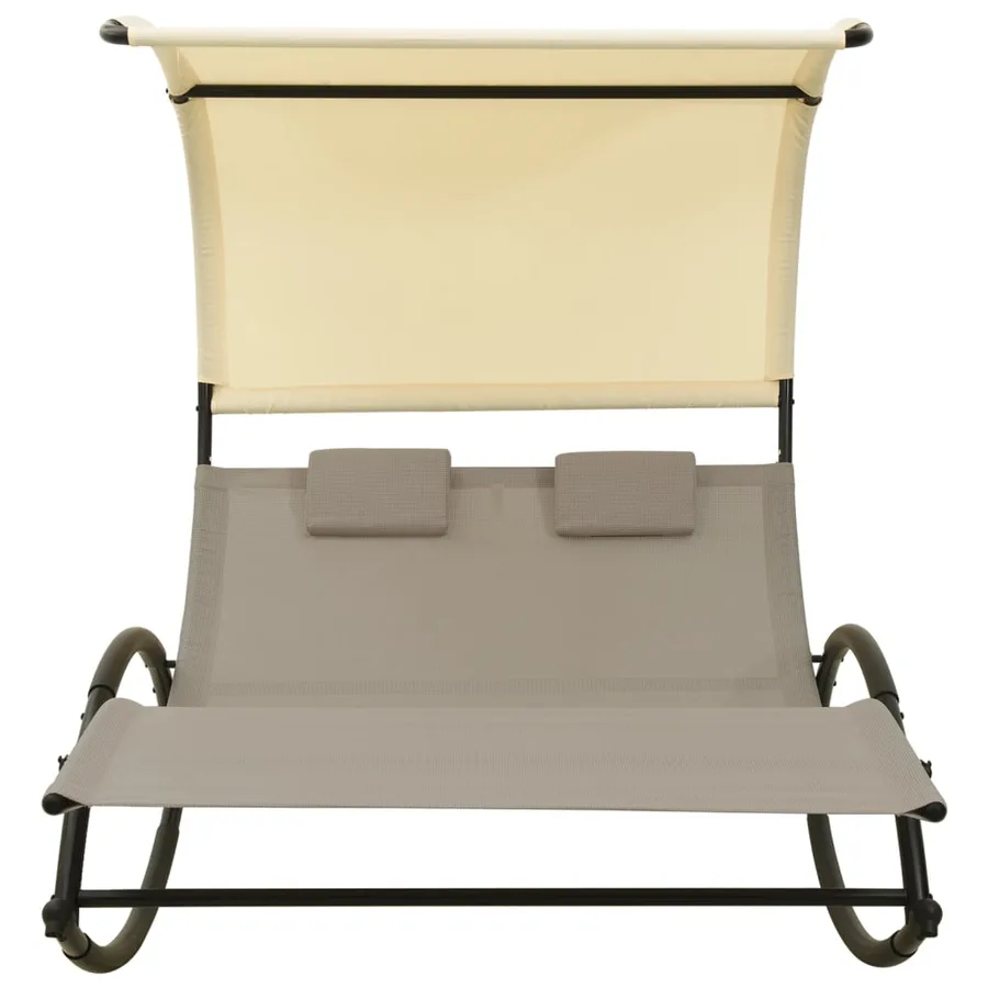 Chaise longue double avec auvent textilène noir - 51