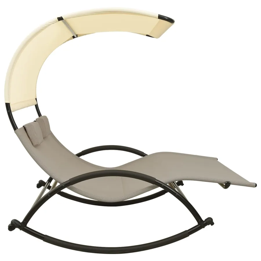 Chaise longue double avec auvent textilène noir - 52