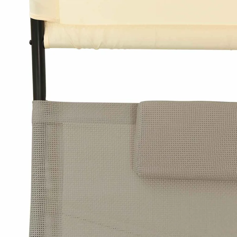 Chaise longue double avec auvent textilène noir - 55