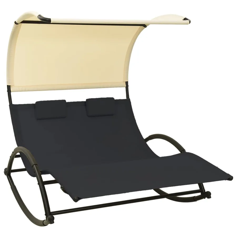 Chaise longue double avec auvent textilène noir - 8