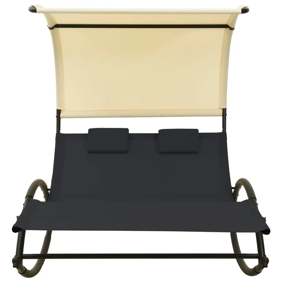 Chaise longue double avec auvent textilène noir - 9