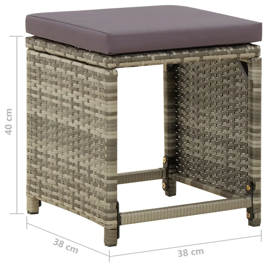 Tabourets de jardin lot de 4 avec coussins Résine tressée Gris - 8