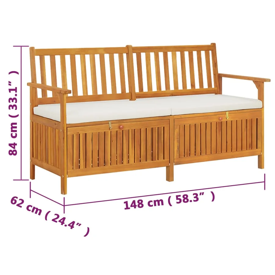 Banc de rangement avec coussin 148 cm Bois d'acacia solide - 9