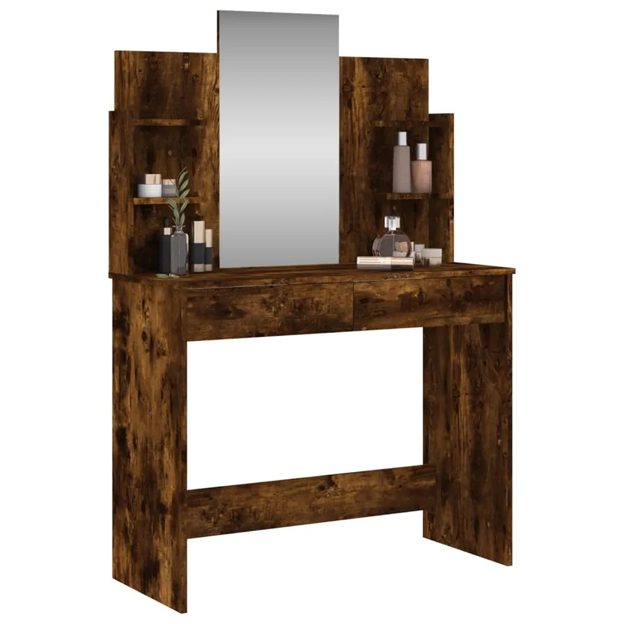 Coiffeuse avec miroir chêne fumé 96x39x142 cm - 3