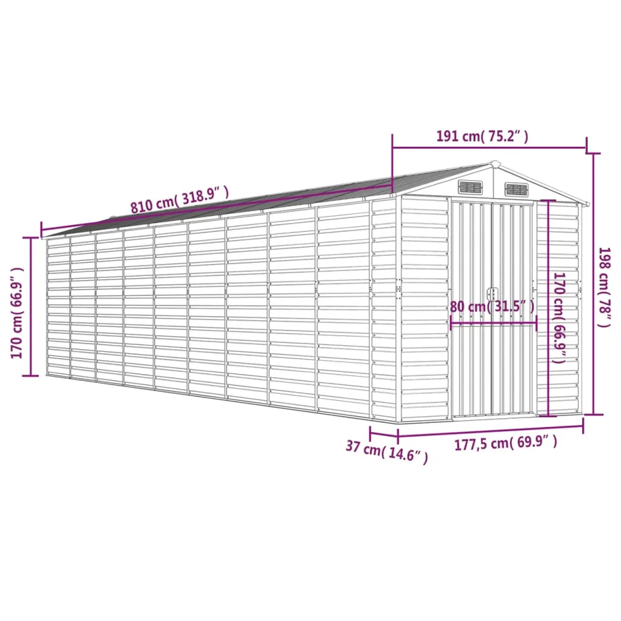 Abri de jardin marron 191x810x198 cm acier galvanisé - 12