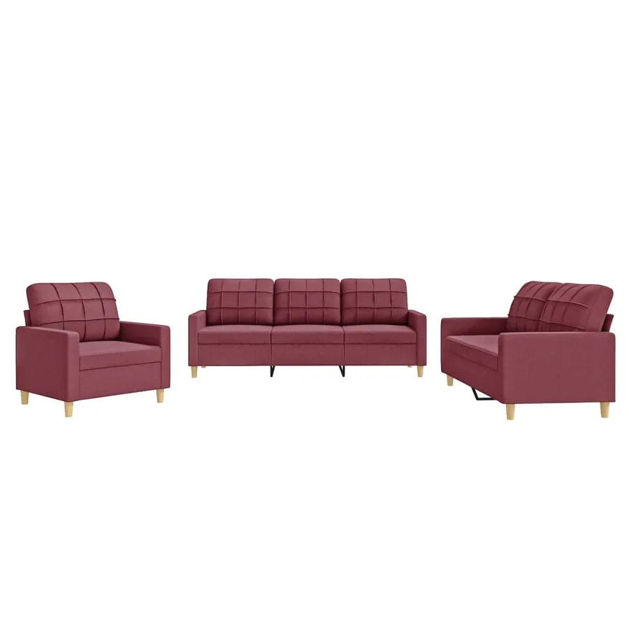 Ensemble de canapés 3 pcs avec coussins Rouge bordeaux Tissu - 2