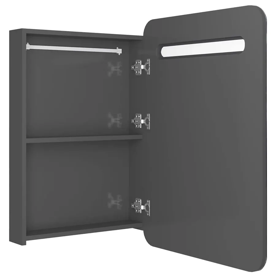 Armoire de salle de bain à miroir LED gris brillant 60x11x80 cm - 5