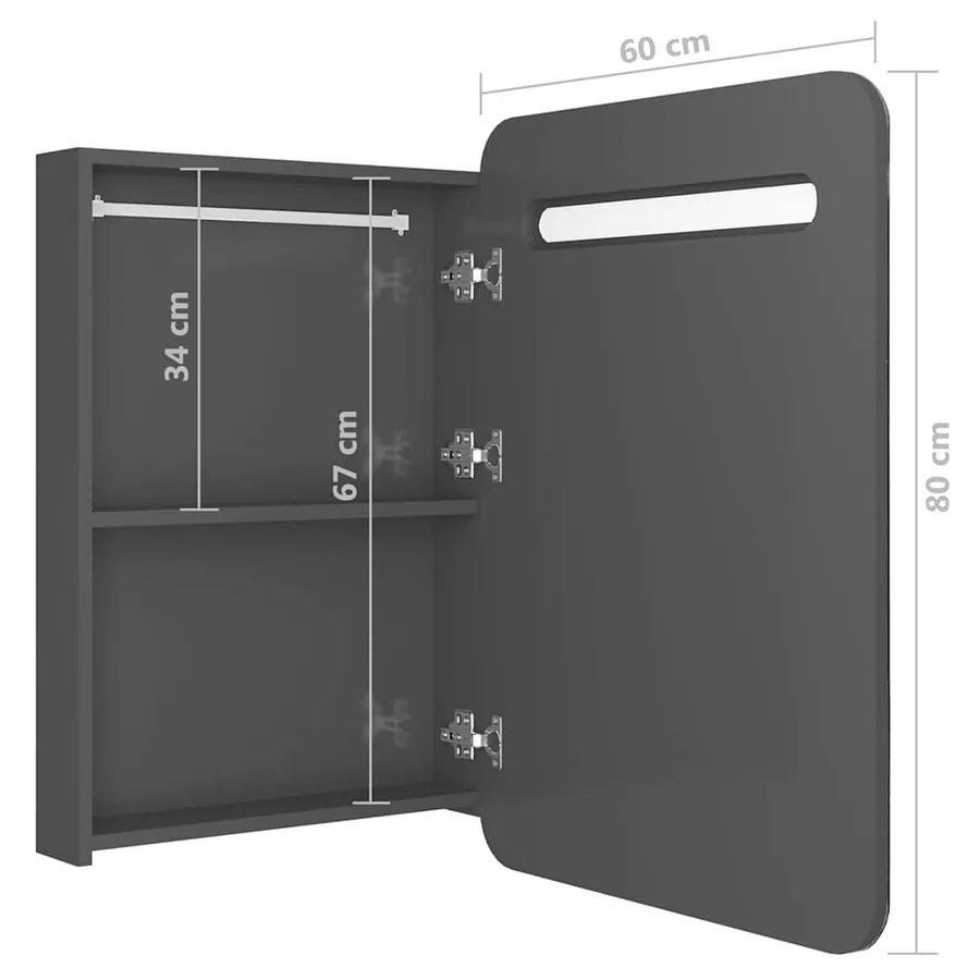 Armoire de salle de bain à miroir LED gris brillant 60x11x80 cm - 7