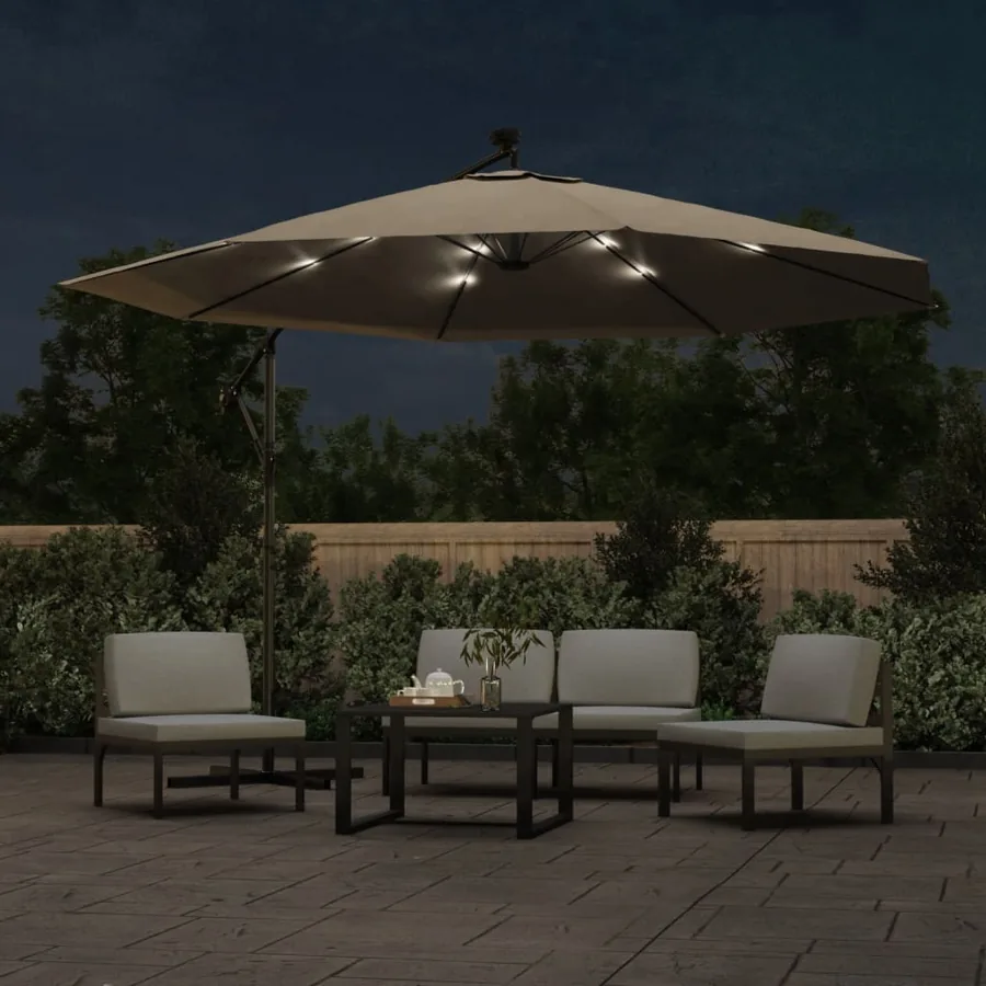 Parasol de jardin en porte-à-faux et lumières LED mât en métal - 3