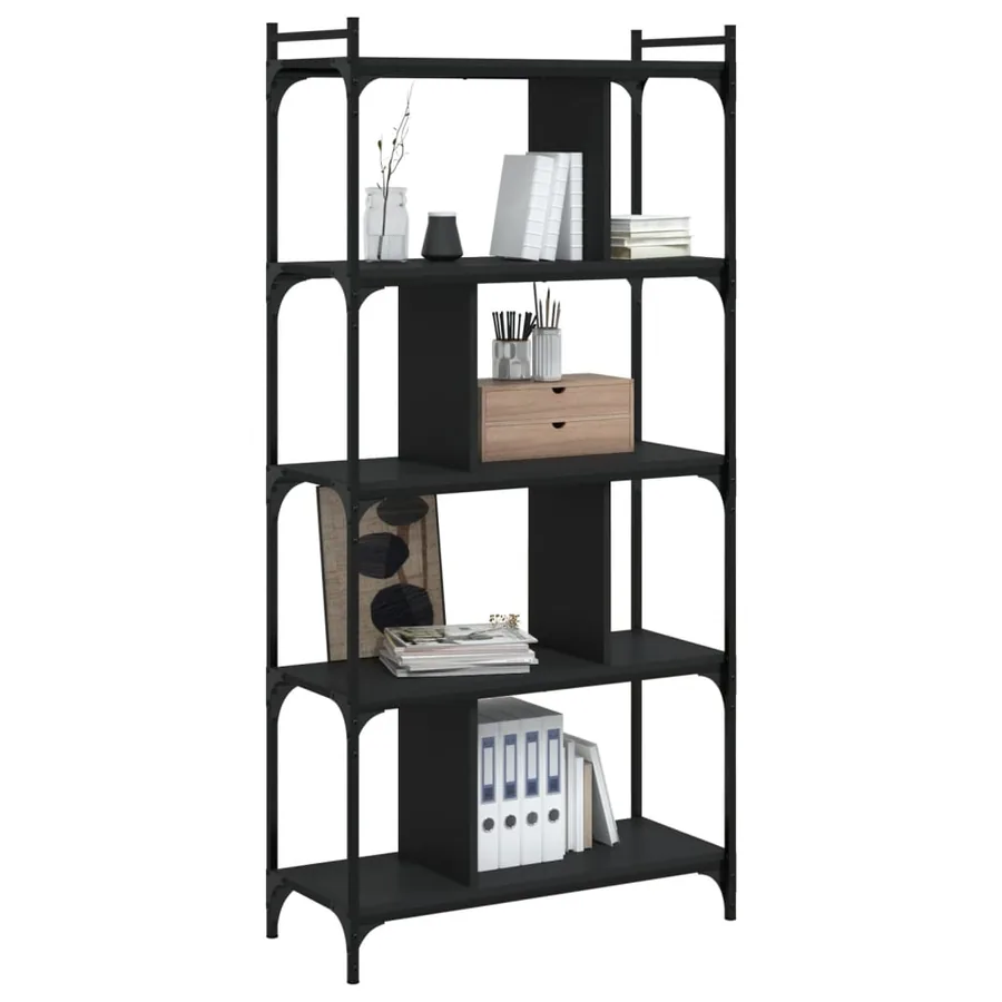 Bibliothèque 5 niveaux noir 76x32x158 cm bois d'ingénierie - 6