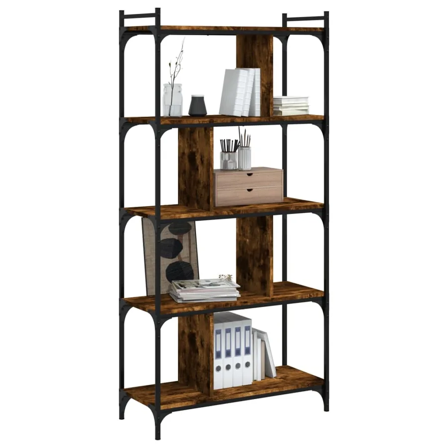 Bibliothèque 5 niveaux chêne fumé 76x32x158cm bois d'ingénierie - 6