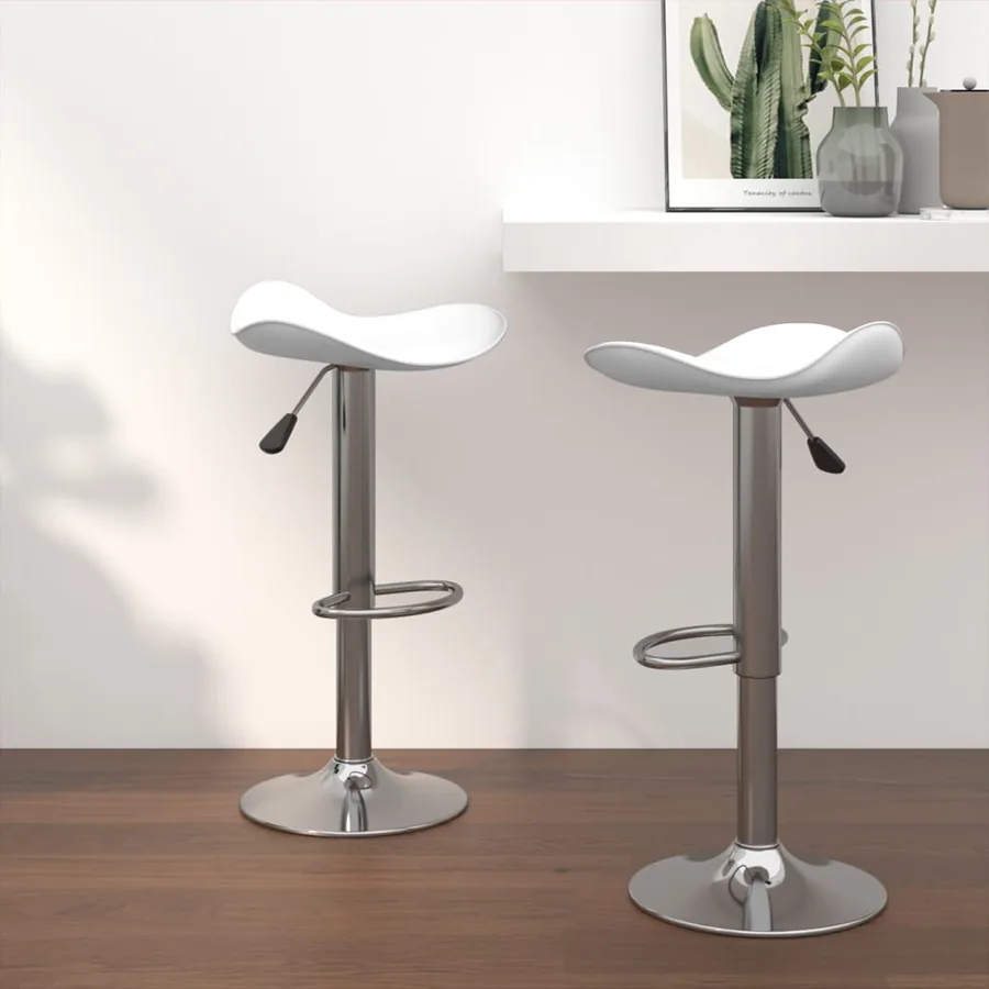 Tabourets de bar lot de 2 blanc acier chromé et cuir artificiel