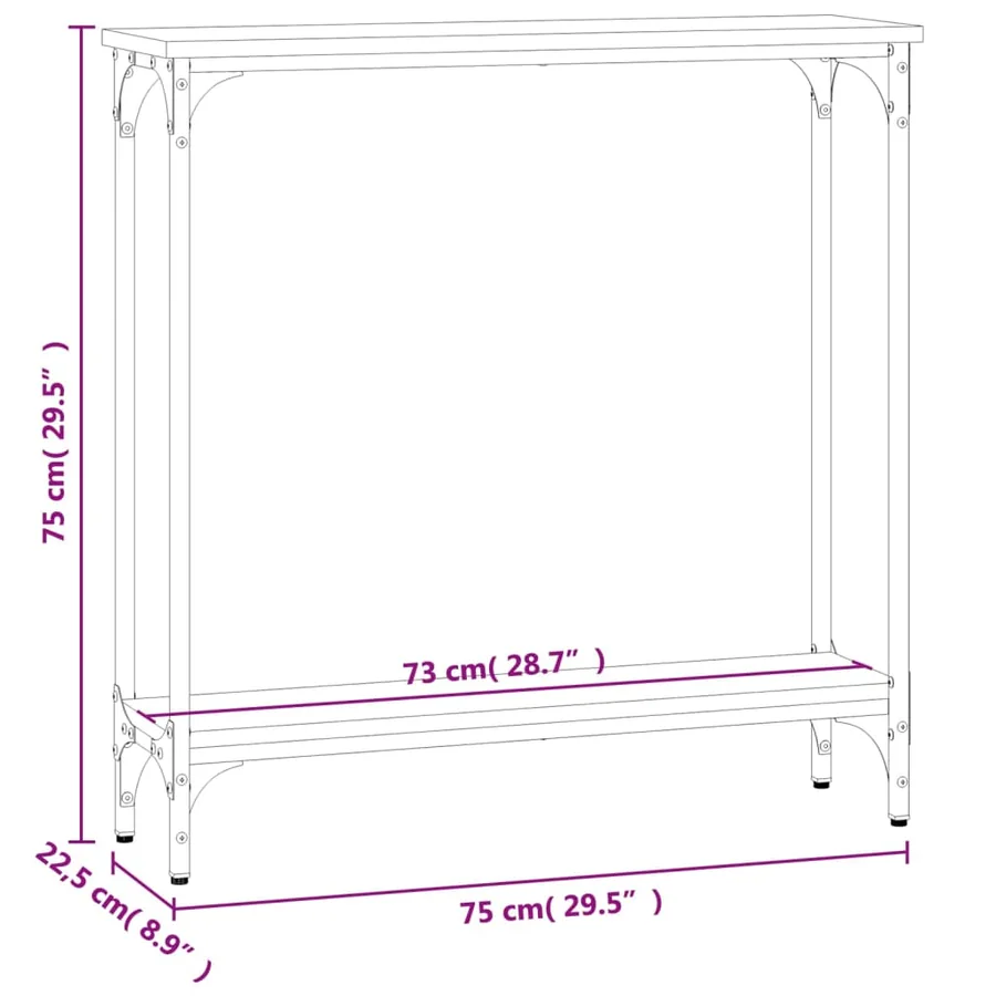 Table console chêne fumé 75x22,5x75 cm bois d'ingénierie - 9