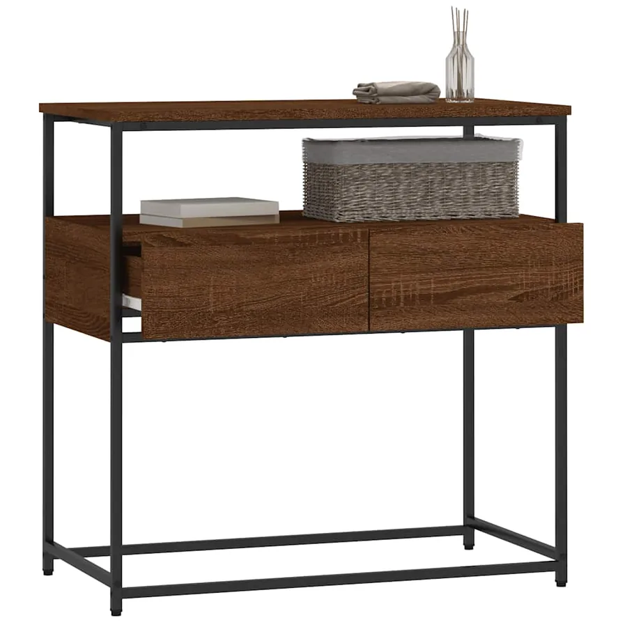 Table console chêne marron 75x40x75 cm bois d'ingénierie - 4