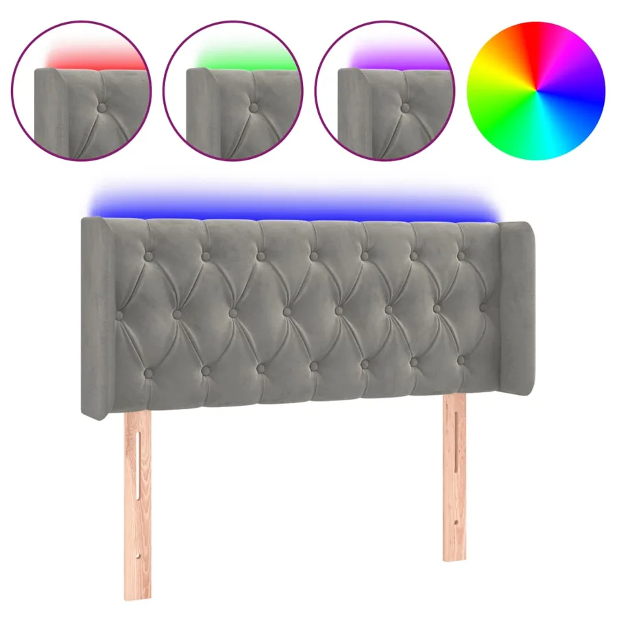Tête de lit à LED Gris clair 103x16x78/88 cm Velours - 2