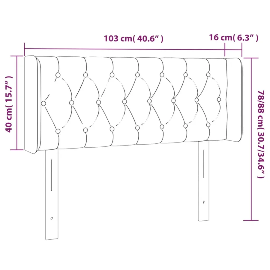 Tête de lit à LED Gris clair 103x16x78/88 cm Velours - 6