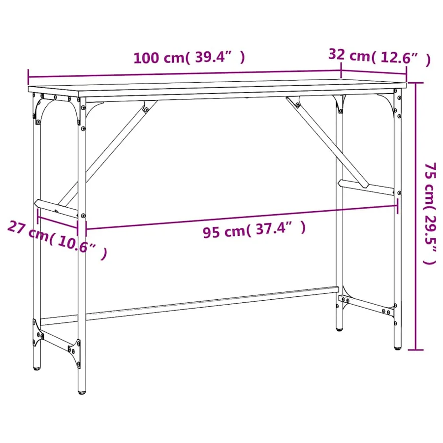 Table console chêne fumé 100x32x75 cm bois d'ingénierie - 9