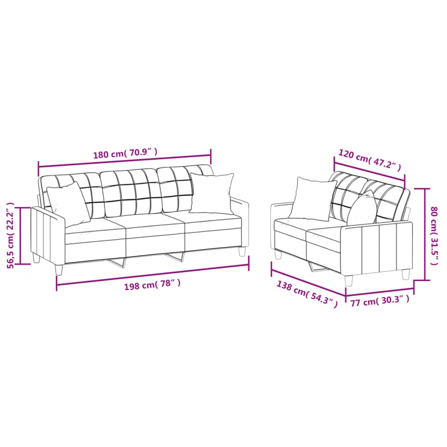 Ensemble de canapés 2 pcs avec coussins gris similicuir - 9