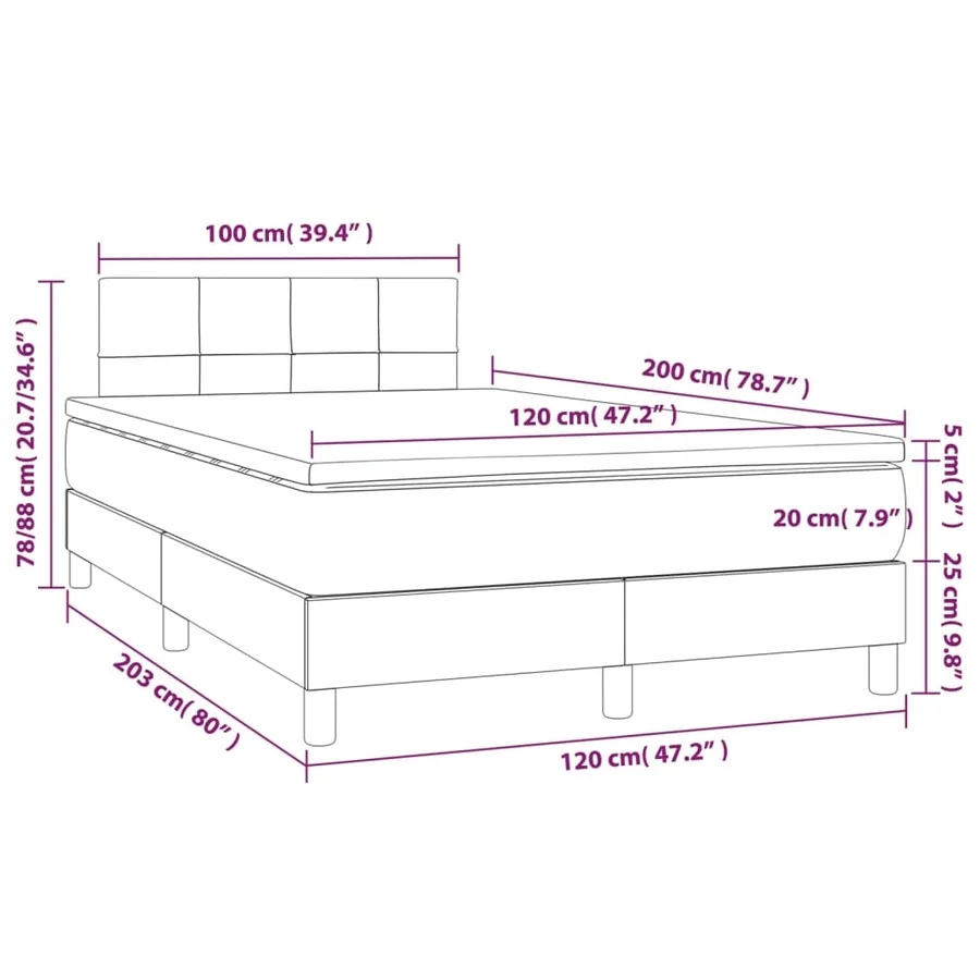 Sommier à lattes de lit avec matelas LED Taupe 120x200 cm Tissu - 8