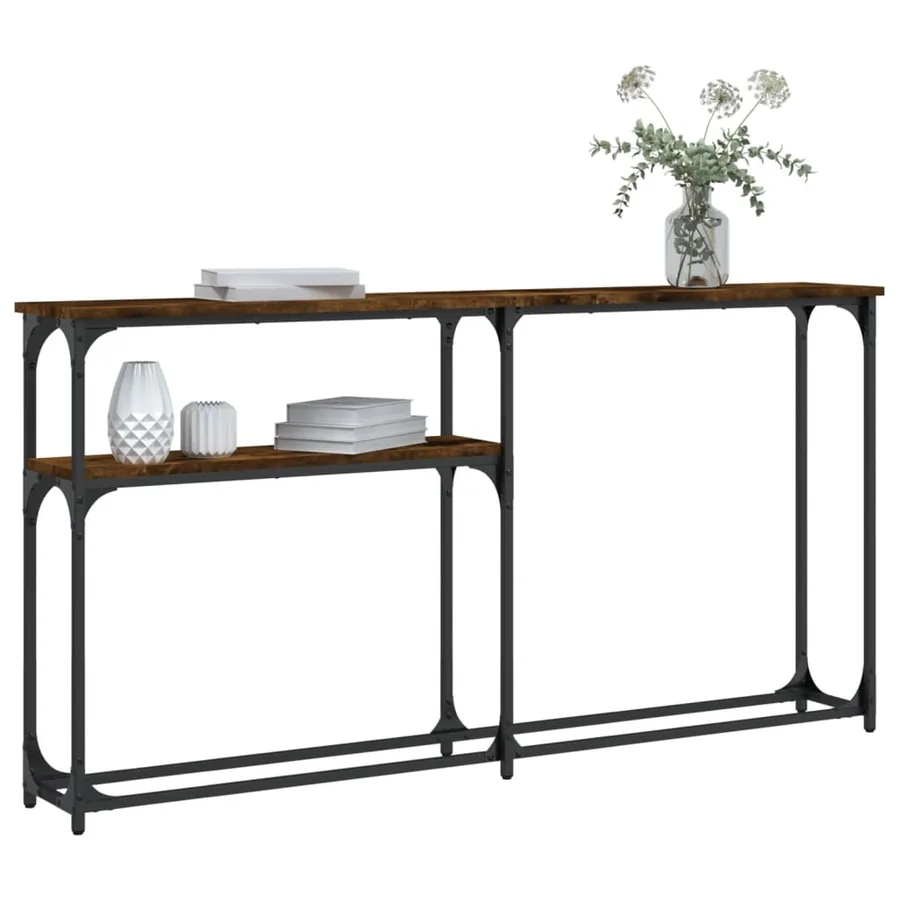 Table console chêne fumé 145x22,5x75 cm bois d'ingénierie - 6