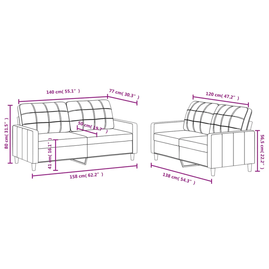 Ensemble de canapés 2 pcs avec coussins Crème Tissu - 6