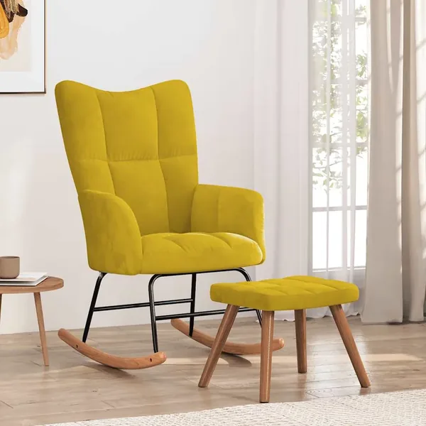 Chaise à bascule avec repose-pied Jaune moutarde Velours