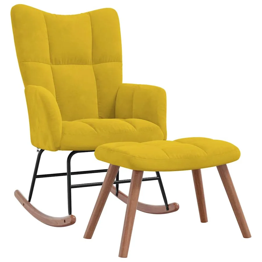 Chaise à bascule avec repose-pied Jaune moutarde Velours - 2