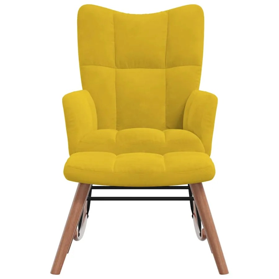 Chaise à bascule avec repose-pied Jaune moutarde Velours - 4