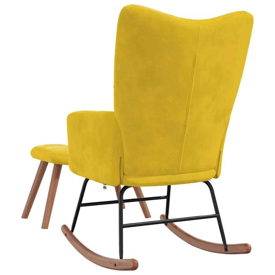 Chaise à bascule avec repose-pied Jaune moutarde Velours - 9