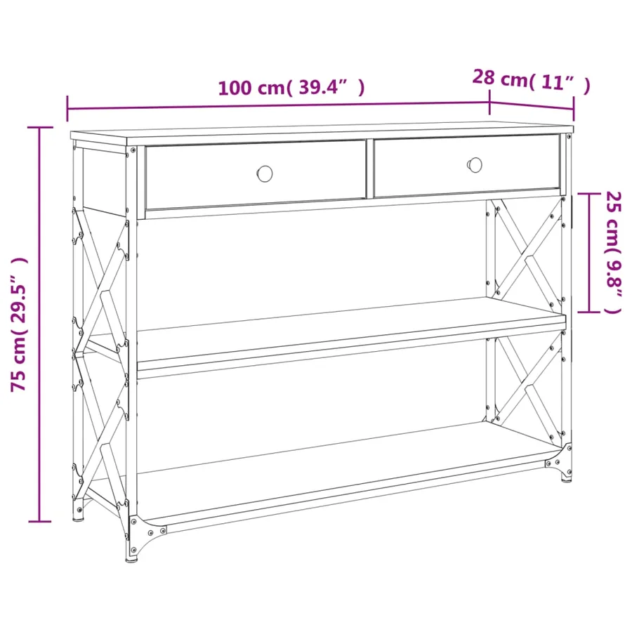 Table console chêne fumé 100x28x75 cm bois d'ingénierie - 11
