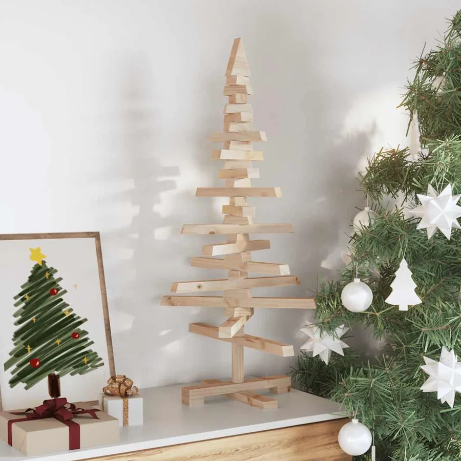 Arbre de Noël en bois pour décoration 90 cm bois massif de pin - 3