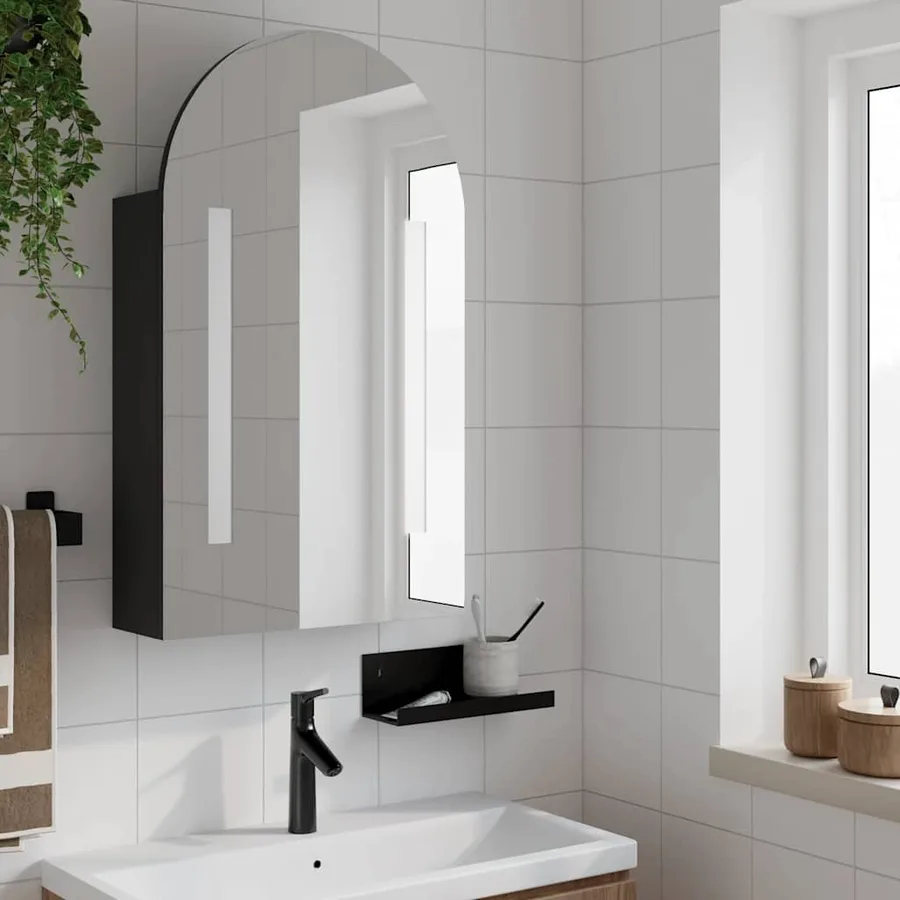 Armoire de bain à miroir avec LED arquée noir 42x13x70 cm - 3