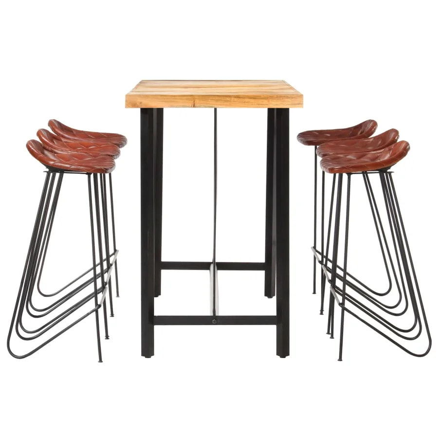 Ensemble de bar 7 pcs Bois d'acacia solide et cuir véritable - 3