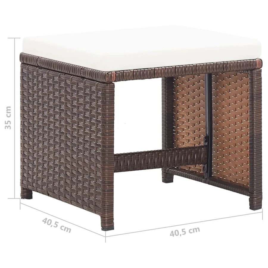 Jeu de chaise et tabouret de jardin 4 pcs Résine tressée Marron - 12