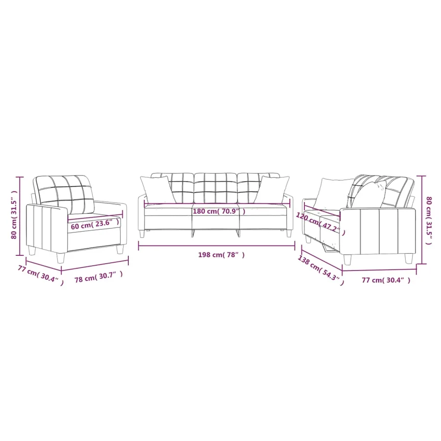 Ensemble de canapés 3 pcs avec coussins gris similicuir - 10