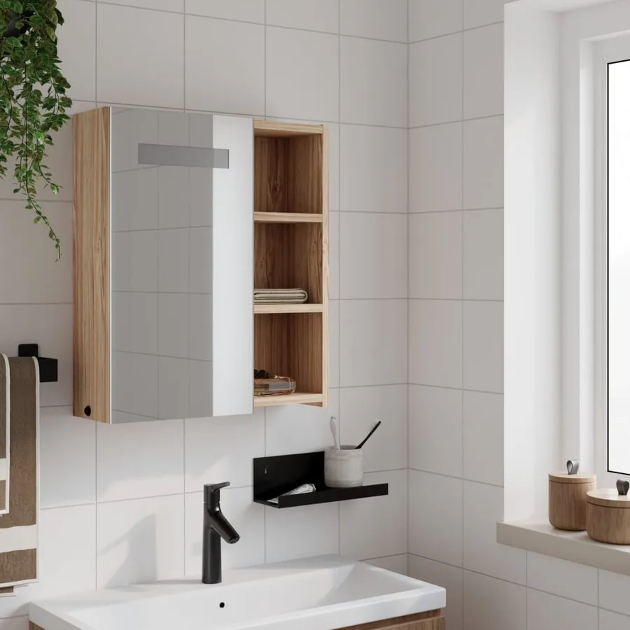 Armoire de salle de bain à miroir avec LED chêne 45x13x52 cm - 3