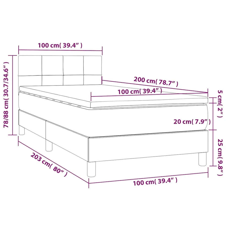 Sommier à lattes de lit avec matelas Taupe 100x200 cm Tissu - 7