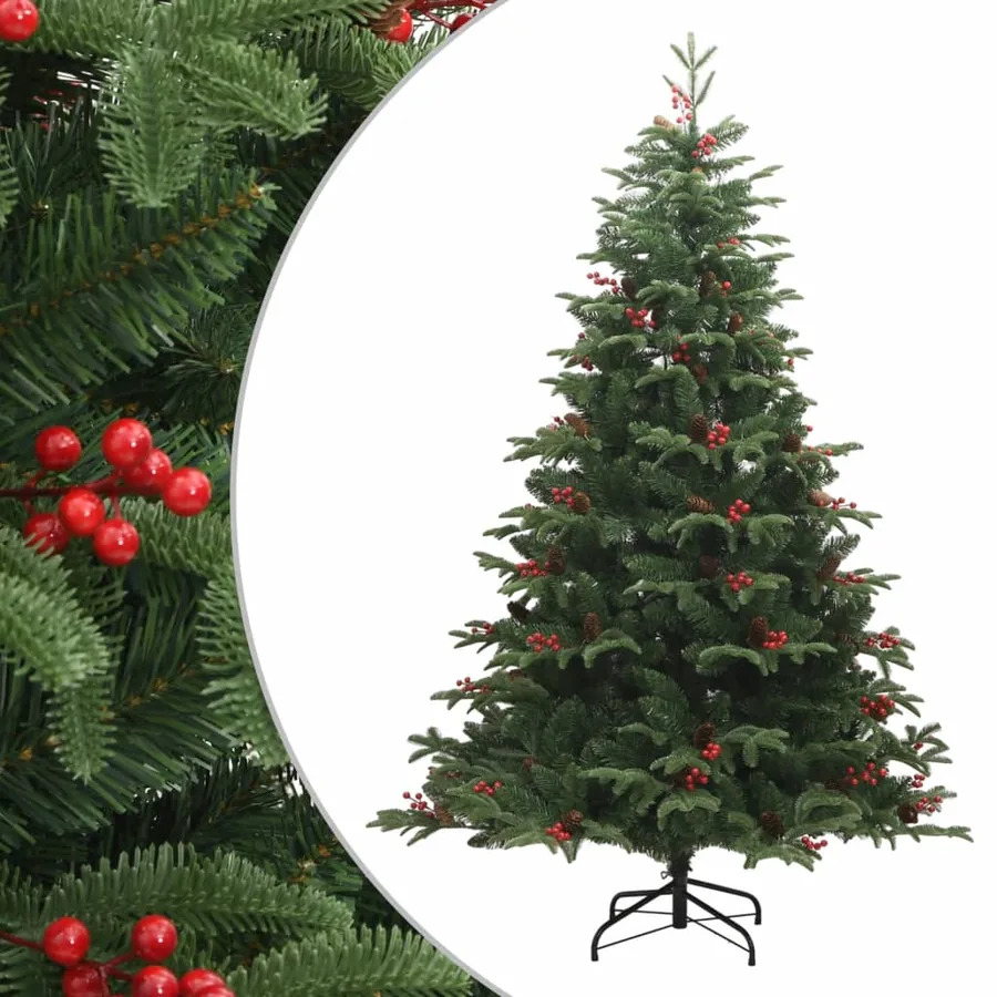 Sapin de Noël artificiel avec pommes de pin et baies 210 cm