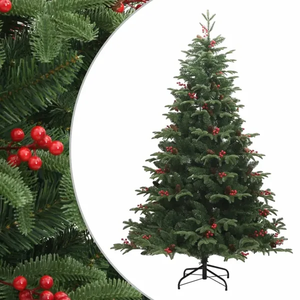 Sapin de Noël artificiel avec pommes de pin et baies 210 cm