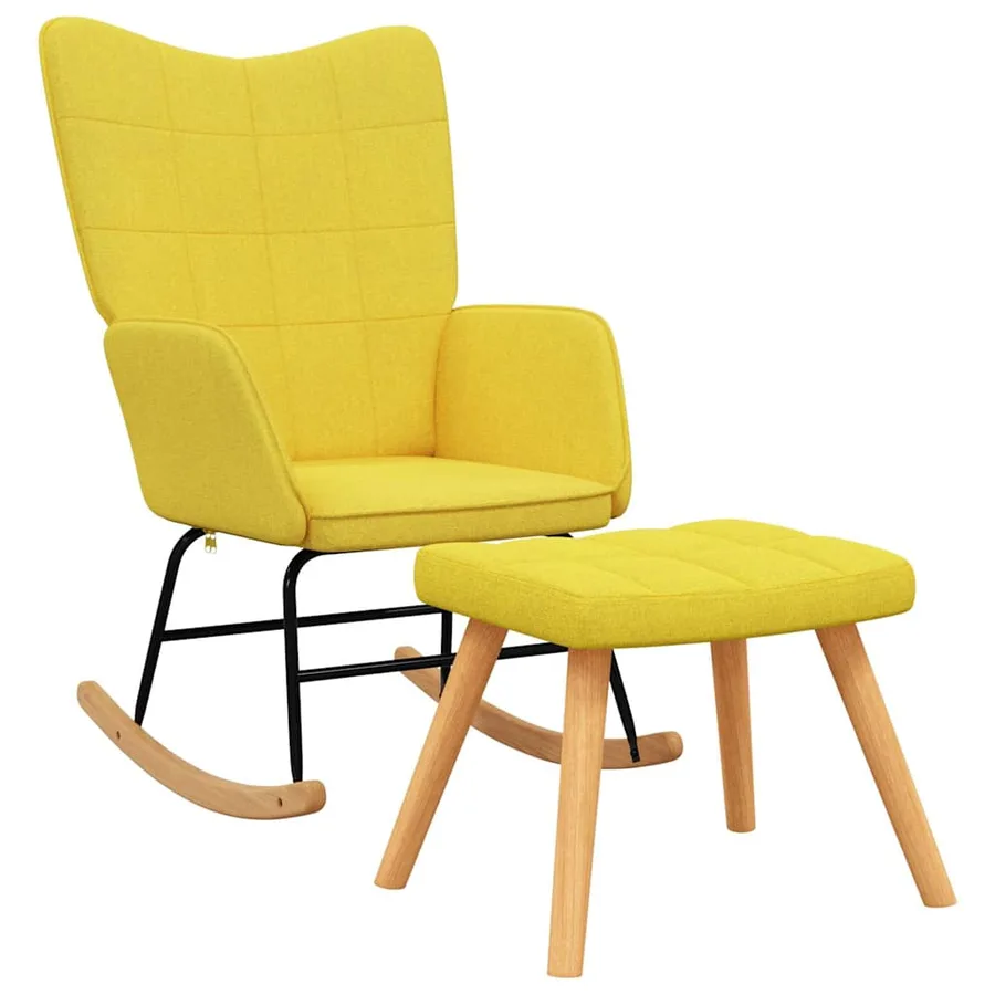 Chaise à bascule avec tabouret Jaune moutarde Tissu - 2