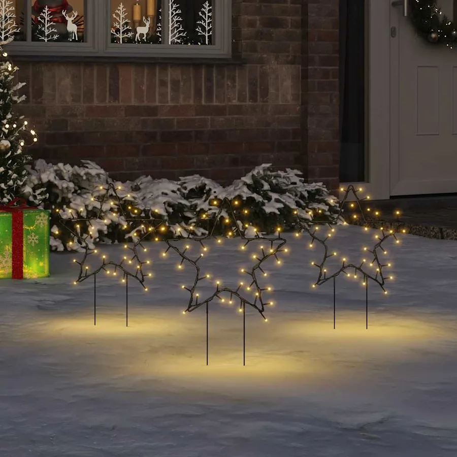 Décoration lumineuse étoile de Noël piquets 3 pcs 50 LED 29 cm
