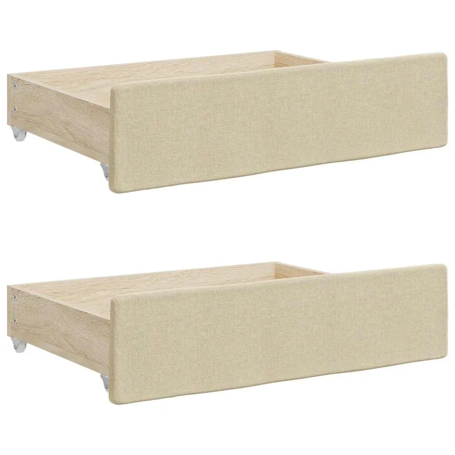 Tiroirs de lit 2 pcs crème bois d'ingénierie et tissu - 2