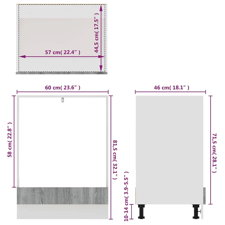 Meuble de four "Riga" Gris Sonoma 60 x 46 x 81,5 cm Bois d'ingénierie - 10