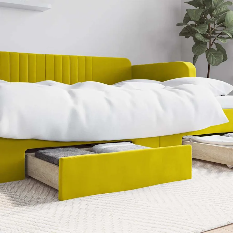 Tiroirs de lit 2 pcs jaune bois d'ingénierie et velours