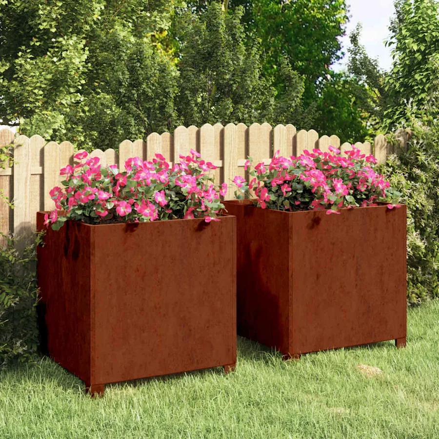 Jardinières avec pieds 2 pcs Rouillé 50x50x50 cm Acier corten