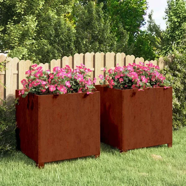Jardinières avec pieds 2 pcs Rouillé 50x50x50 cm Acier corten