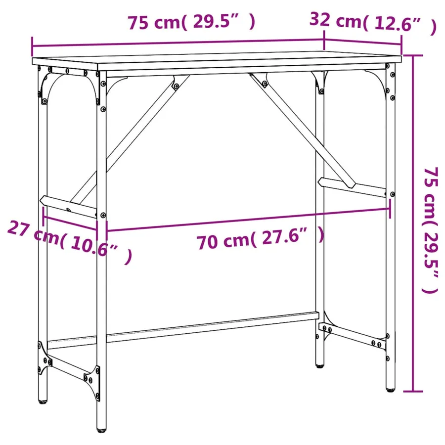 Table console chêne fumé 75x32x75 cm bois d'ingénierie - 9