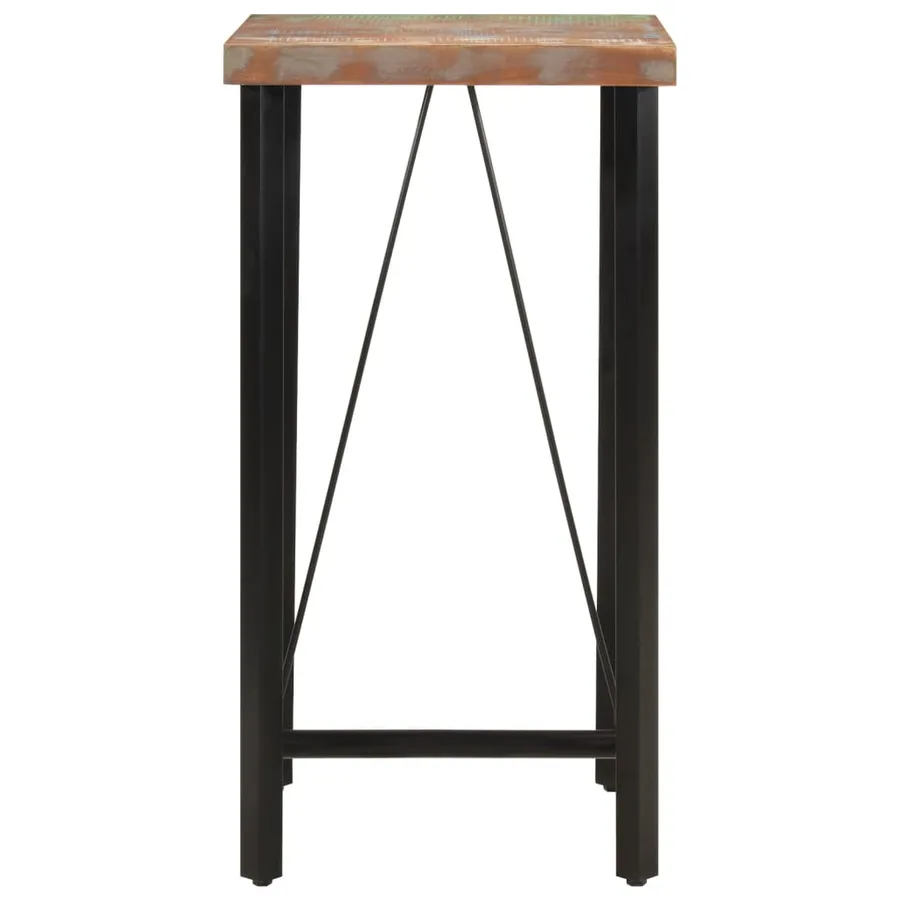 Table de bar 55x55x107 cm bois massif de récupération et fer - 2
