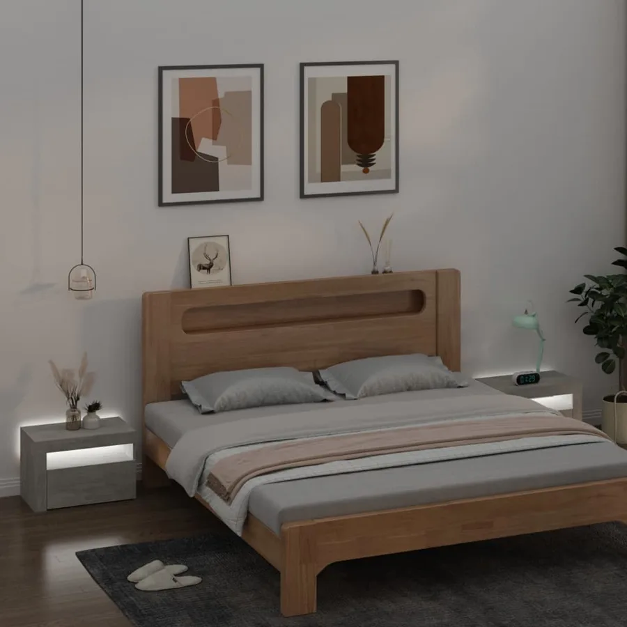 Tables de chevet 2 pcs avec LED Gris béton 60x35x40 cm - 10